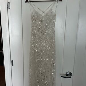 Lulu's Seaside Shining White Mesh Sequin Pearl Sheer Maxi Swim Cover-Up